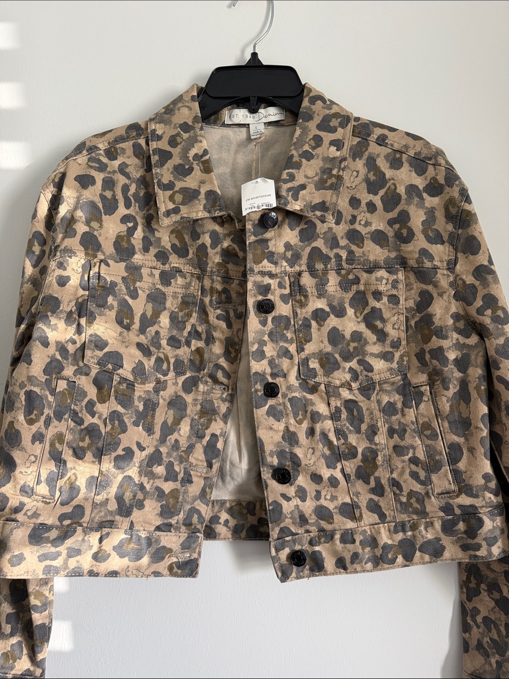 Cato Leopard Print Jean Jacket - Tan and Gray